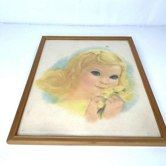 Vintage 1960s Northern Bathroom Toilet Tissue Pale Gold Print Girl Framed - Picture 2 of 10